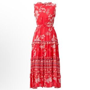 Nwt Anthropologie Emily Lovelock Rachel Maxi Dress Radiant Red sleevless